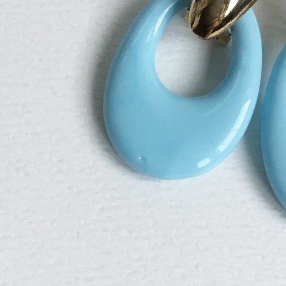 Vintage Interchangeable Yellow Blue Glass Door Knockers Pierced Earrings Set - Picture 4 of 5